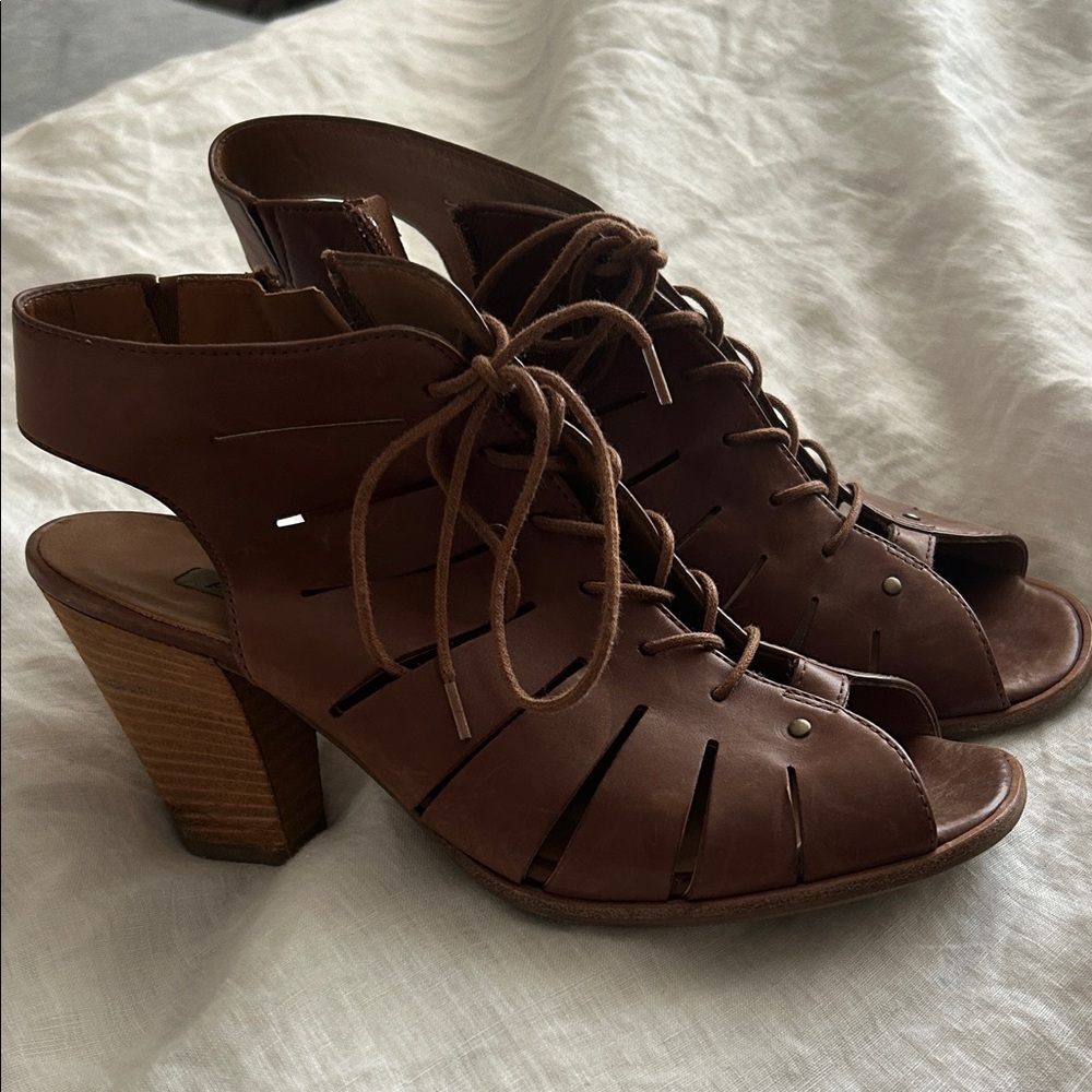 Paul Green Brown Leather Heeled Sandals